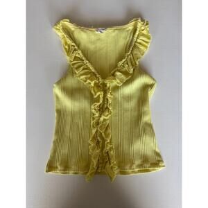 Pilcro Anthropologie Yellow Ribbed Tank Top Frayed Collar Size Small Cotton